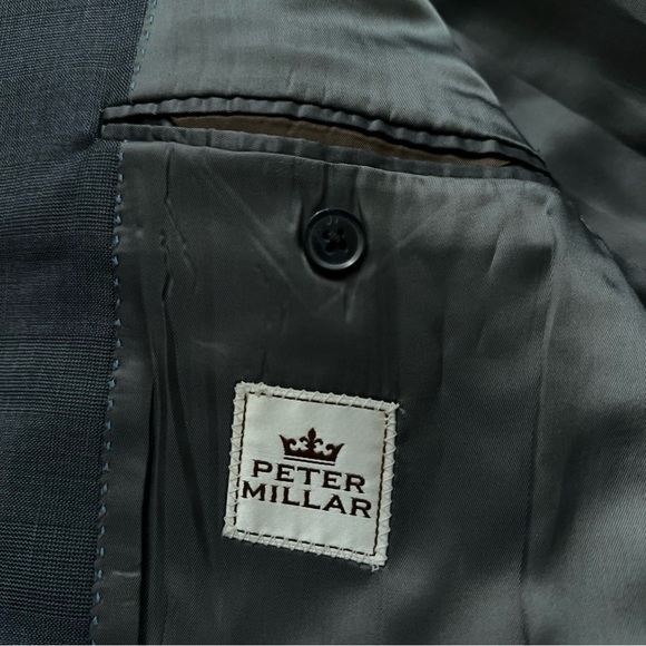 Peter Millar Blazer Jacket Mens Size 46R Sports Coat Wool Twill Plaid Blue - Picture 6 of 7